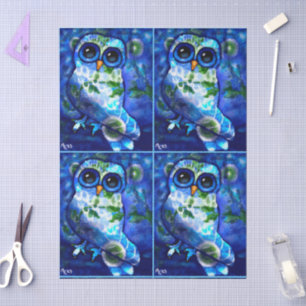 Papel De Seda Deslumbrante resumen búho azul verdoso azul verdos