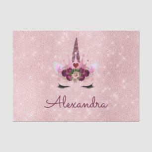 Papel De Seda Deslumbrante rosa dorado Unicornio Monograma cumpl