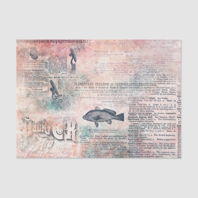 Papel De Seda Desmantelar periódico antiguo rosa (Anverso)