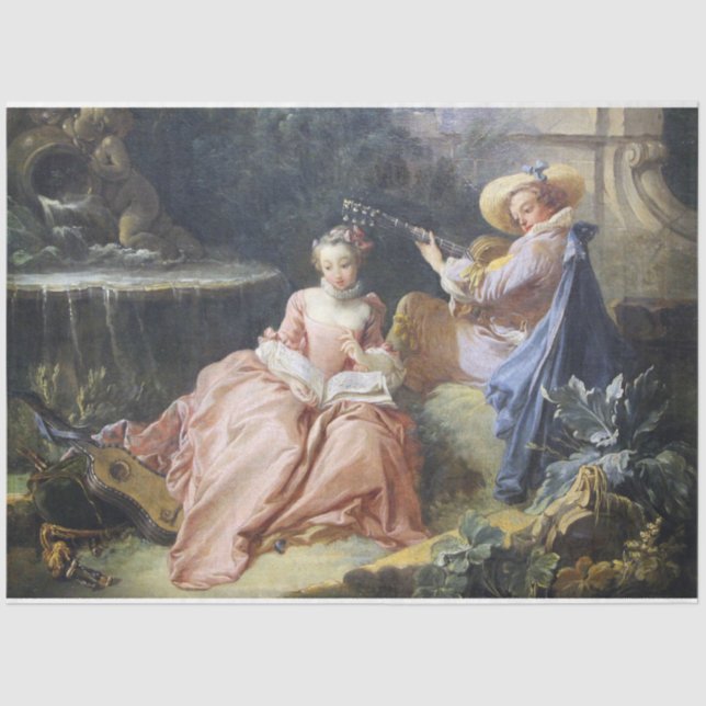 Papel De Seda Desmaqueta de pintura rococó de época francesa (Anverso)