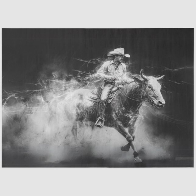 Papel De Seda Desmaquillaje Cowboy Riding Bull Swirling Smorling (Anverso)