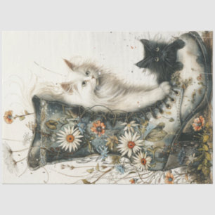 Papel De Seda Desmaquillaje de gatos caprichosos y flores de arr