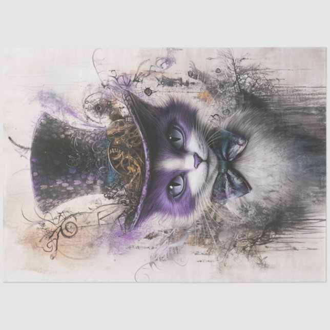 Papel De Seda Desmoralizar Whimsical Púrpura Gato Negro Top Hat (Anverso)