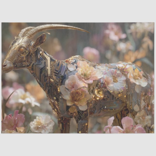 Papel De Seda Desmoronamiento Whimsical Floral Goat Futurista (Anverso)