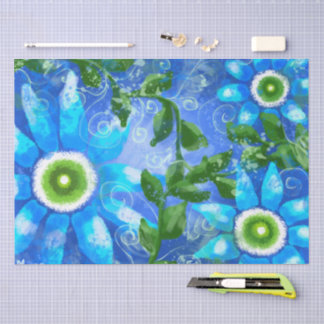 Papel De Seda Desnuda de las floridas florales azules Verde azul