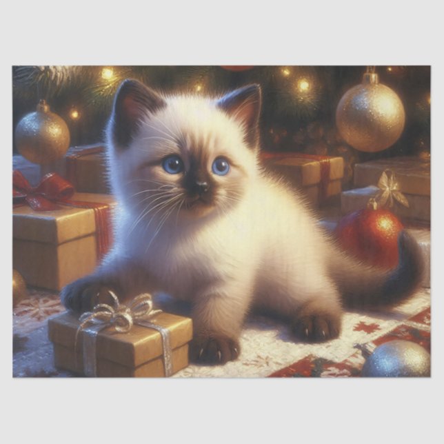 Papel De Seda Desnuda de los Navidades de gatitos siameses (Anverso)