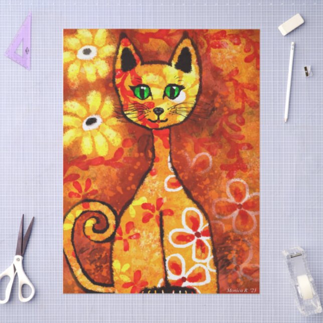 Papel De Seda Desnuda del Naranja floral del gato kitty kitty de (Artesanía)