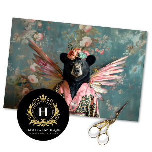 Papel De Seda Desnuda del oso reina de la corona floral vintage