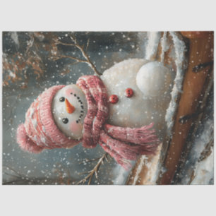 Papel De Seda Desnuda Vintage Snowman Pink Scarf Sled