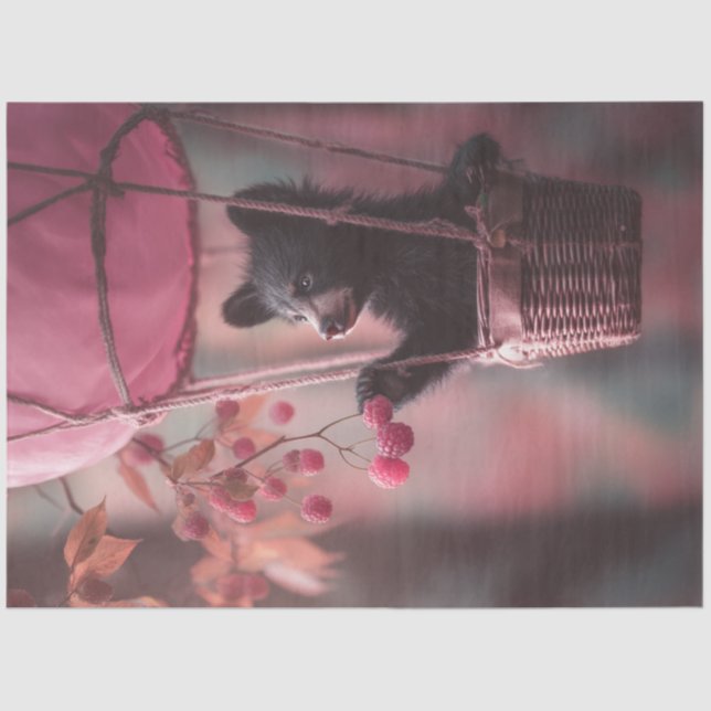 Papel De Seda Desnuda Whimsical Baby Bear Balón Eatin Berrie (Anverso)