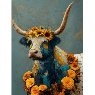 Papel De Seda Desnuda Whimsical Blue Crackled Highland Cow