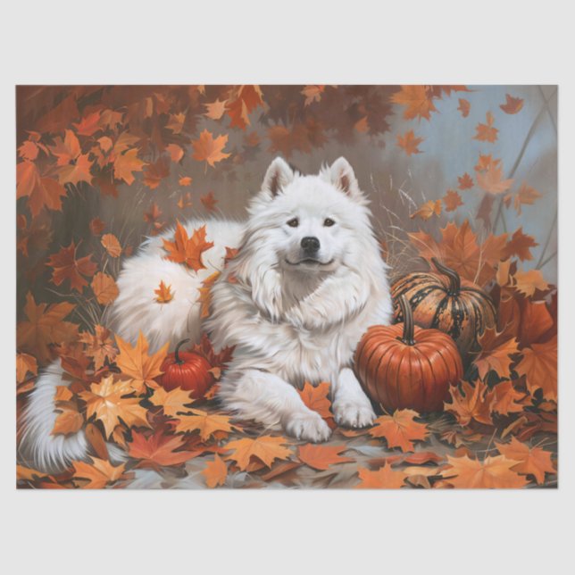 Papel De Seda Desnudamiento del perro de Samoyed de otoño (Anverso)