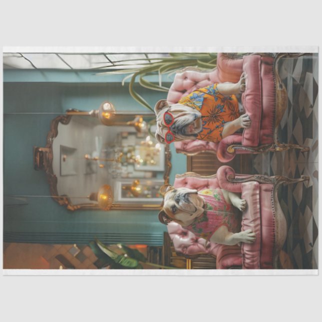 Papel De Seda Desnudar 2 Bulldoges de Moda en salón rosa (Anverso)