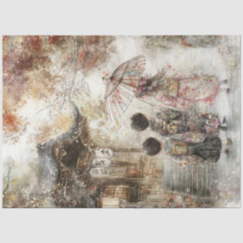 Papel De Seda Desnudar 3 niños Kimonos y Parasol