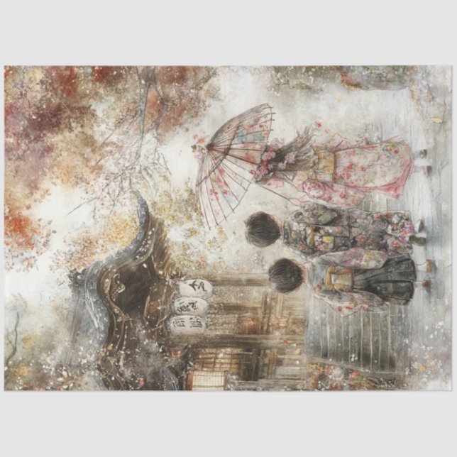 Papel De Seda Desnudar 3 niños Kimonos y Parasol (Anverso)