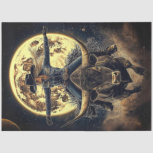 Papel De Seda Desnudar a una lechera montando toro en el fondo d