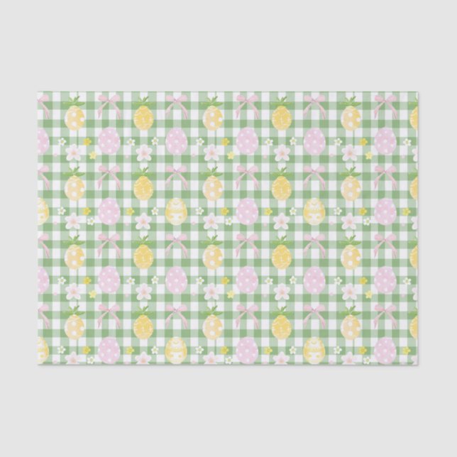 Papel De Seda Desnudar el Huevo de Pascua Verde Gingham (Anverso)