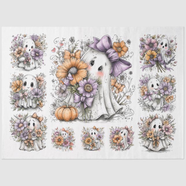 Papel De Seda Desnudar Fall Floral Ghosts - Varios tamaños (Anverso)