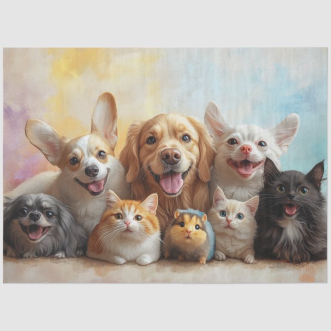Papel De Seda Desnudar feliz perro alegre, gatos, ratón (Anverso)