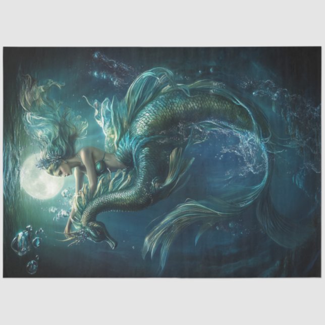 Papel De Seda Desnudar la sirena azul en burbujas de dragones ma (Anverso)