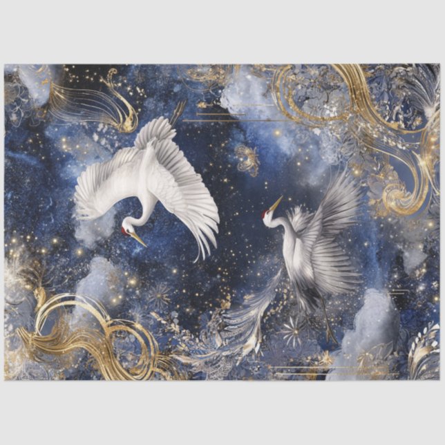 Papel De Seda Desnudar las elegantes grullas en el cielo azul de (Anverso)
