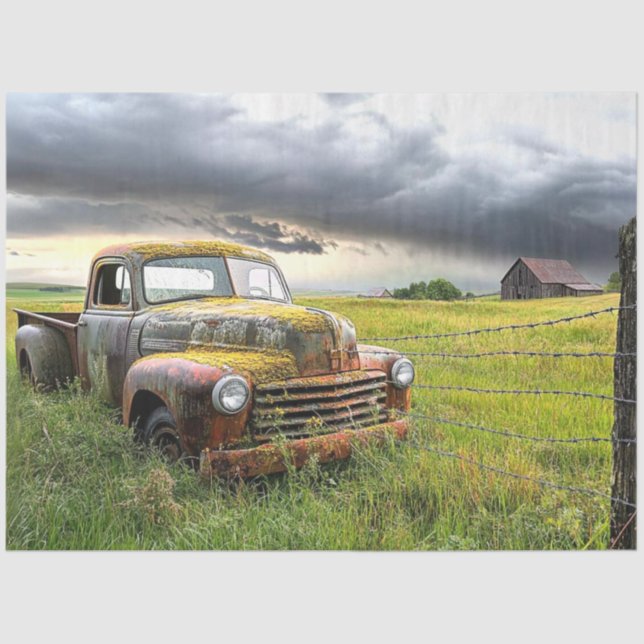 Papel De Seda Desnudar Nostalgic Rusty Red Truck Old Barn (Anverso)