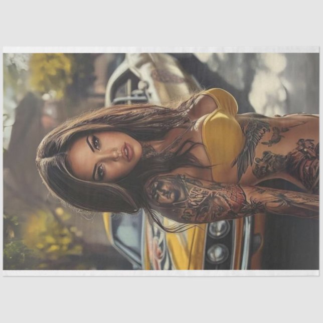 Papel De Seda Desnudar nostálgico coche de músculo bello mujeres (Anverso)