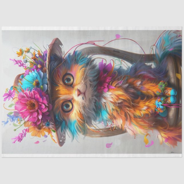 Papel De Seda Desnudar Whimsical Floral Fantasía felina Gato (Anverso)