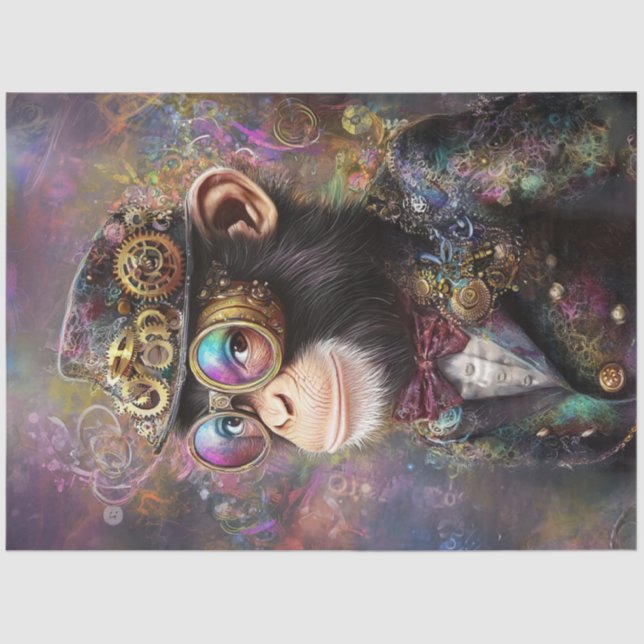 Papel De Seda Desnudar Whimsical Steampunk Vibrant Monkey (Anverso)