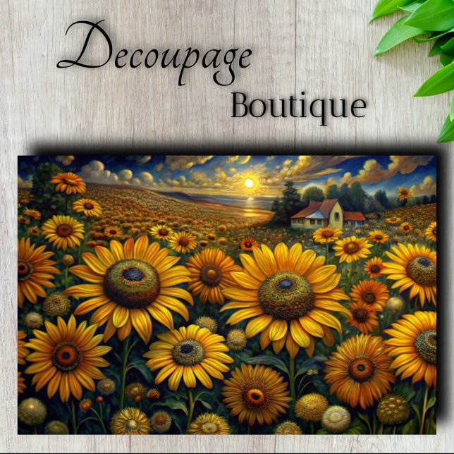 Papel De Seda Desnudo de campos de girasol (Sunflower Fields Decoupage Tissue Paper)
