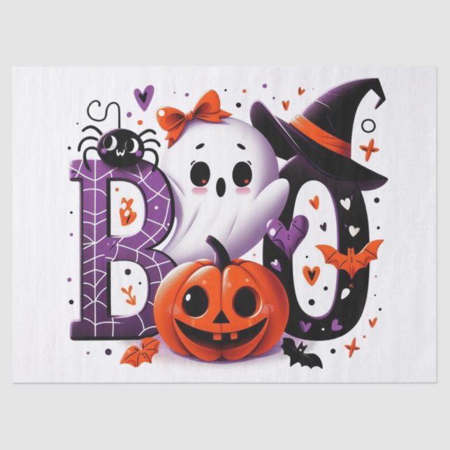 Papel De Seda Desnudo de Halloween con ghost y calabaza (Anverso)