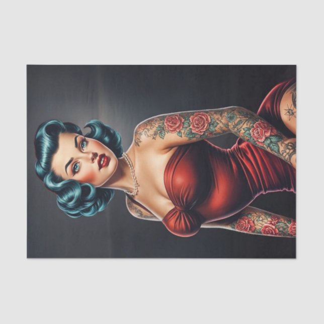 Papel De Seda Desnudo de la mujer del pinup de Retro Rockabilly (Anverso)