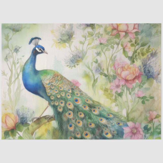 Papel De Seda Desnudo de los pavos reales del Boho de la época (Anverso)