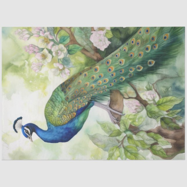 Papel De Seda Desnudo de los pavos reales del Boho de la época (Anverso)