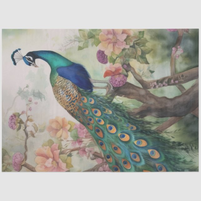 Papel De Seda Desnudo de los pavos reales del Boho de la época (Anverso)