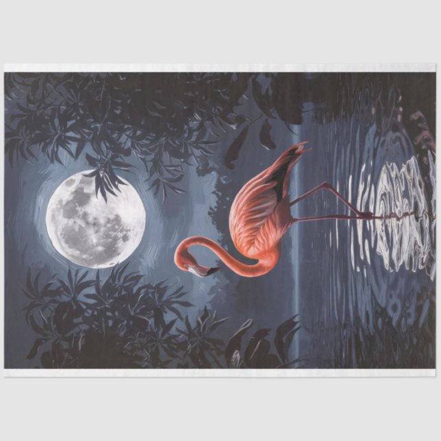 Papel De Seda Desnudo dramático de la luna llena Flamingo (Anverso)