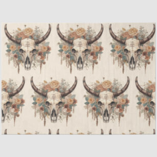 Papel De Seda Desnudo floral del bull Boho occidental Skull