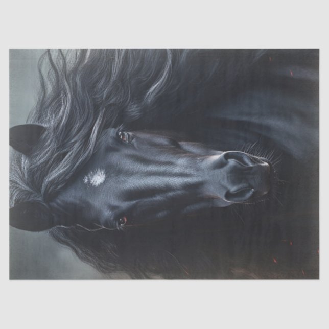 Papel De Seda Desnudo frisón negro del caballo (Anverso)