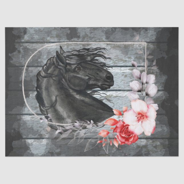 Papel De Seda Desnudo frisón negro del caballo (Anverso)