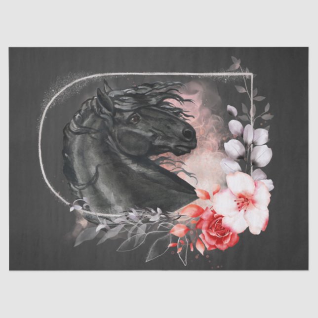 Papel De Seda Desnudo frisón negro del caballo (Anverso)