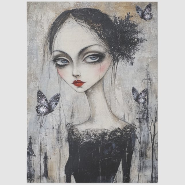 Papel De Seda Desnudo gótico oscuro del Chica Grunge (Anverso)