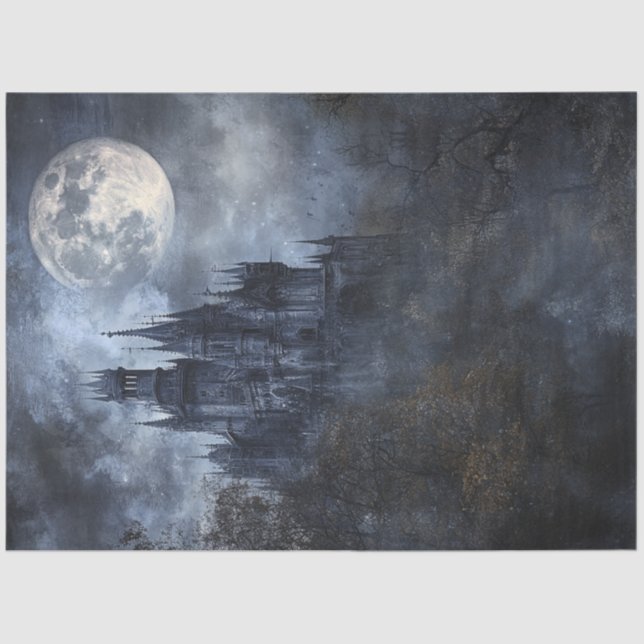 Papel De Seda Desnudo Haunting Gothic Castle Moonlit Sky (Anverso)