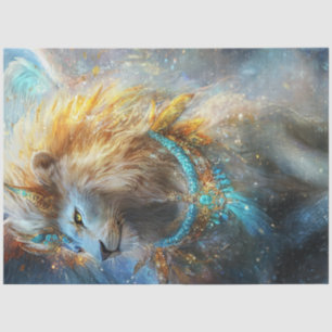 Papel De Seda Desnudo Mítico León Verde azulado y Ornato de Oro