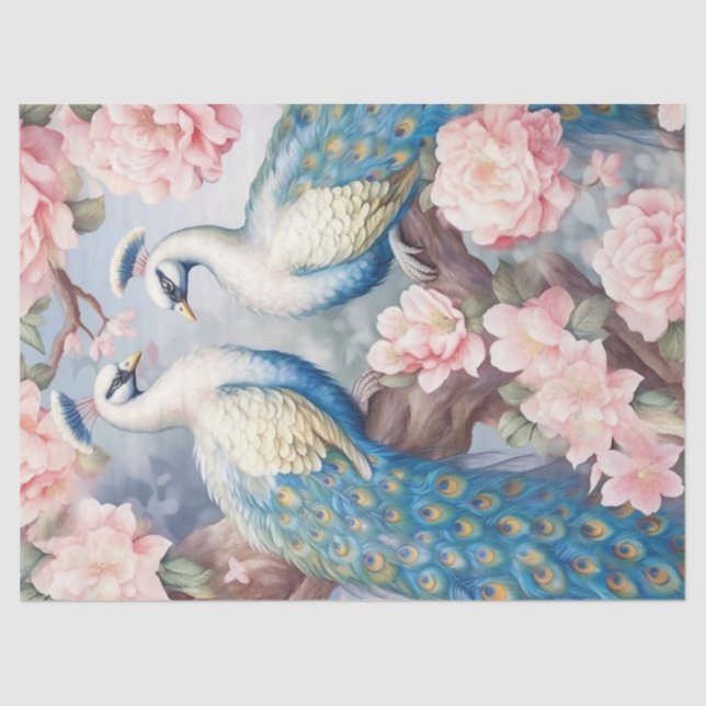 Papel De Seda Desnudos de dos pavos reales florales (Anverso)