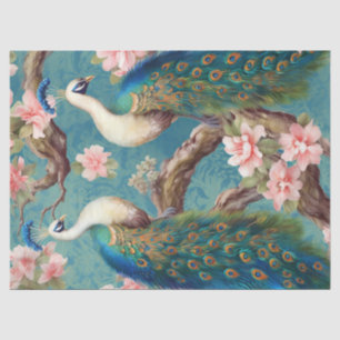 Papel De Seda Desnudos de dos pavos reales florales