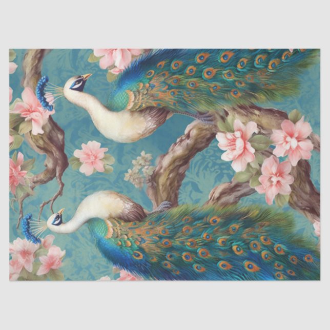 Papel De Seda Desnudos de dos pavos reales florales (Anverso)