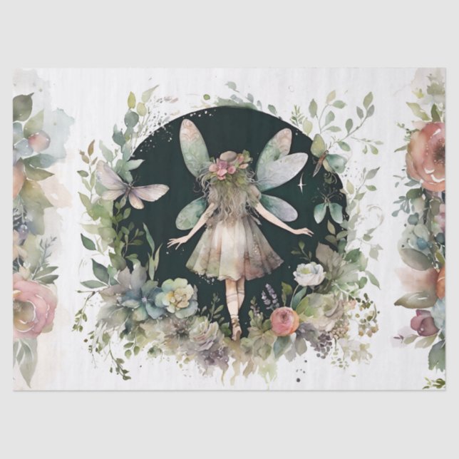 Papel De Seda Desnudos de flores de jardín mágico de hadas de al (Anverso)