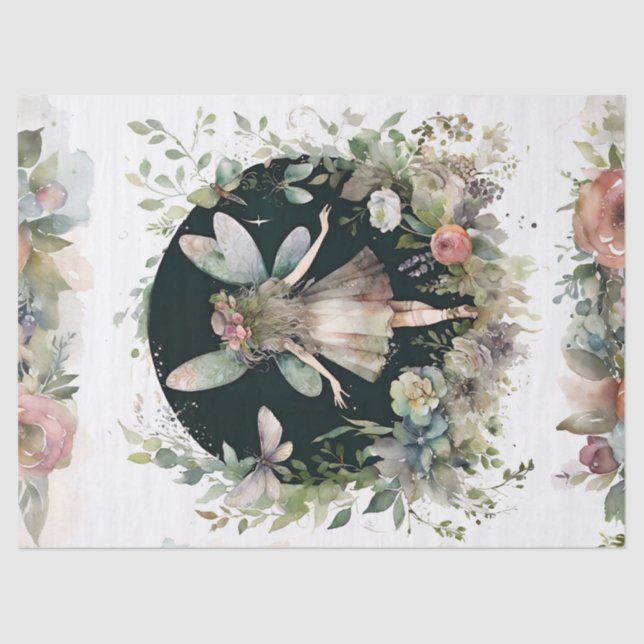 Papel De Seda Desnudos de flores de jardín mágico de hadas de al (Anverso)