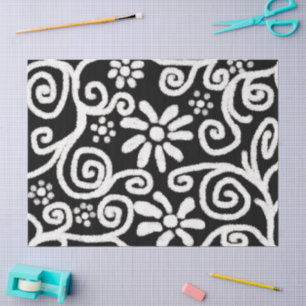 Papel De Seda Desnudos de Flores Florales Blancas Negras