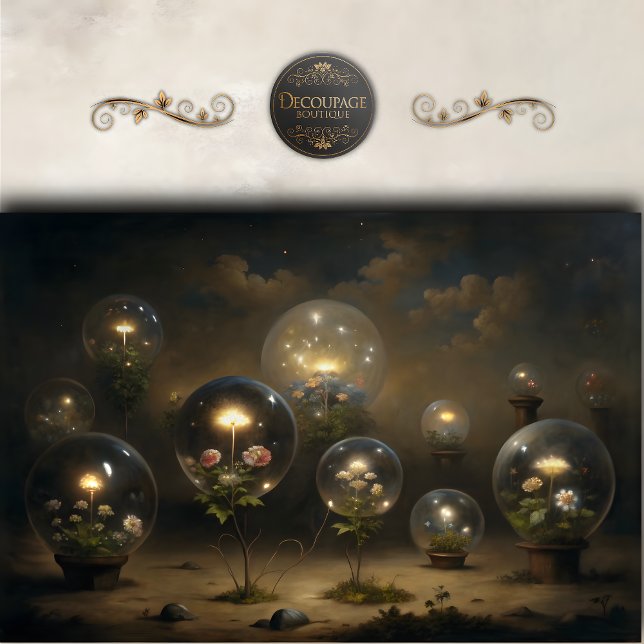 Papel De Seda Desnudos de flores orb de vidrio encantado (Enchanted Glass Orb Flowers Decoupage Tissue Paper)